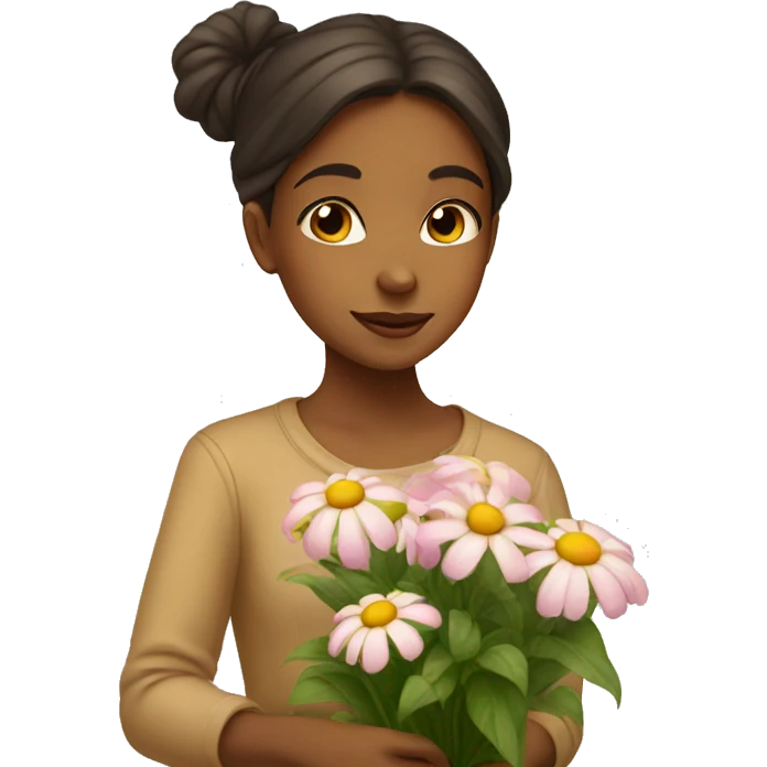 Light brown girl smelling flowers emoji