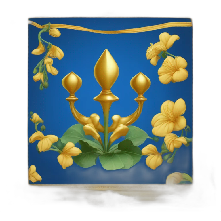 drapeau avec deux rectangles représentent les fleurs de lys d'or sur fond bleu et un dauphin dans les deux autres rectangles au fond doré. emoji