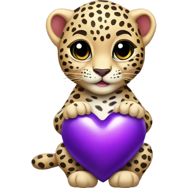 Baby leopard holding a purple heart  emoji