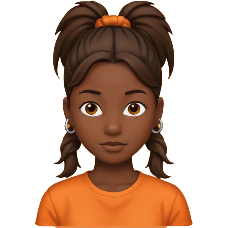 black girl with orange shirt and ponytail emoji