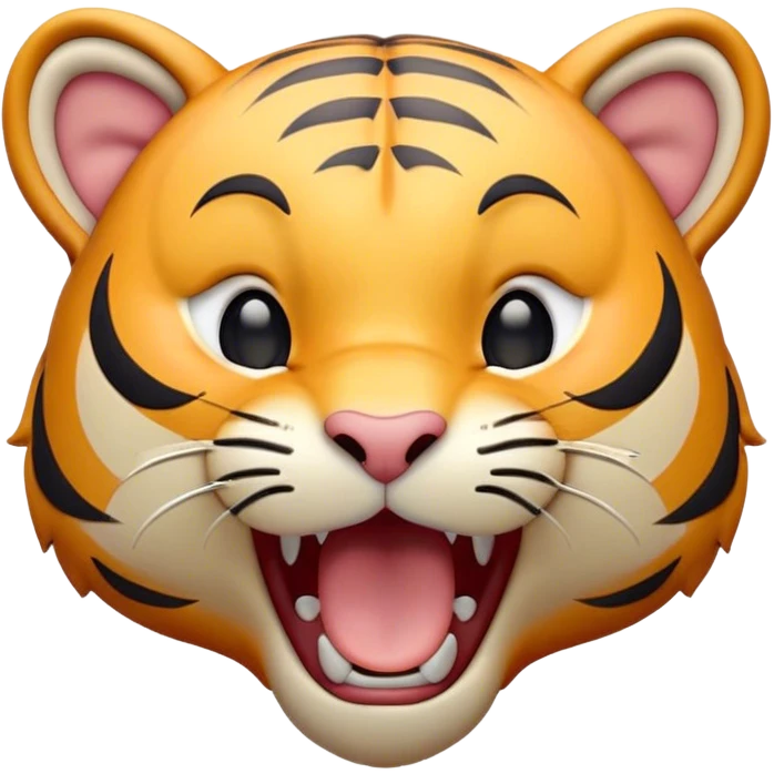Cinematic Cute Yawning Tiger Portrait Emoji, Head tilted slightly with a dramatic, wide-open yawn, showcasing a lithe, striped body with drowsy, half-closed eyes and an open, relaxed expression, Simplified yet irresistibly adorable features, highly detailed, glowing with a soft, cozy wild glow, high shine, relaxed yet expressive, stylized with a dash of whimsical jungle charm, soft glowing outline, capturing the essence of a drowsy yet affectionate tiger that appears ready to stretch out for a nap! emoji