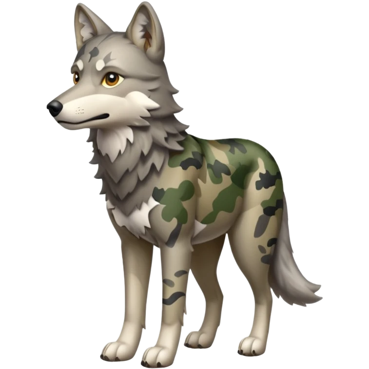 Gray wolf wearing camo full body emoji