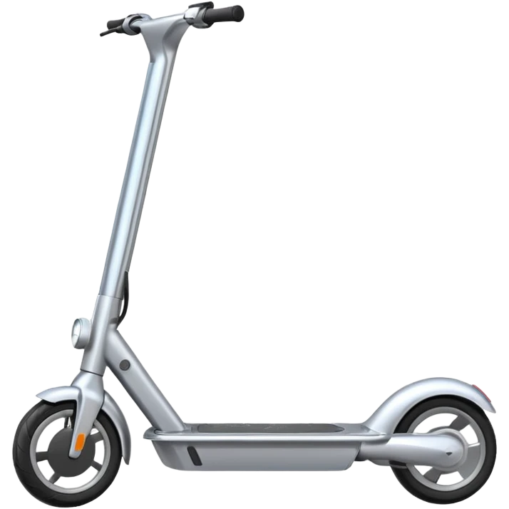 A futuristic electric scooter emoji made of silver chrome, sleek minimal frame, smooth metallic surface, subtle reflections, modern urban design, iOS emoji style, centered, clean white background emoji