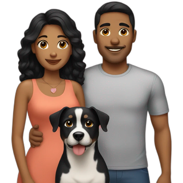 couple with black hair and 2 dogs emoji