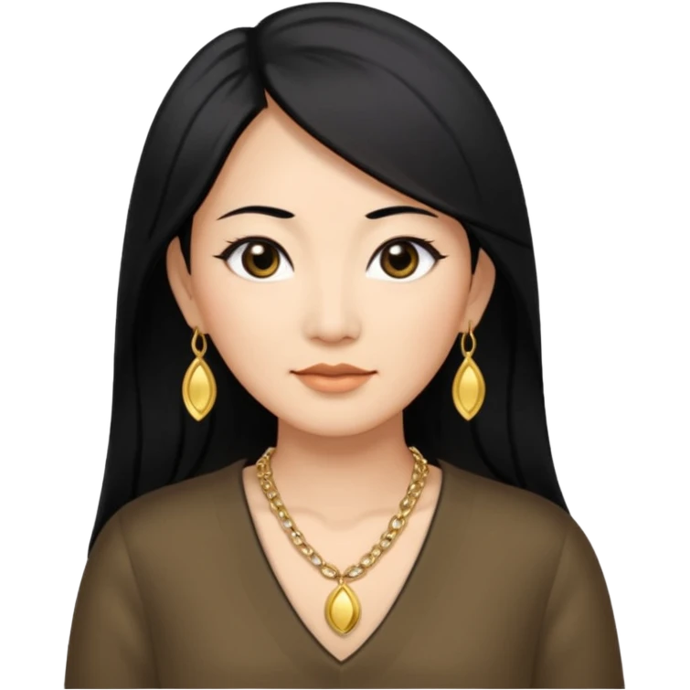 50 yr old asian woman, straight thick long black hair, big black, side part emoji