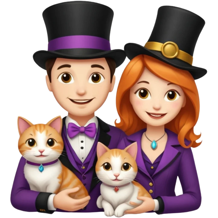 magician couple and their pet cat emoji