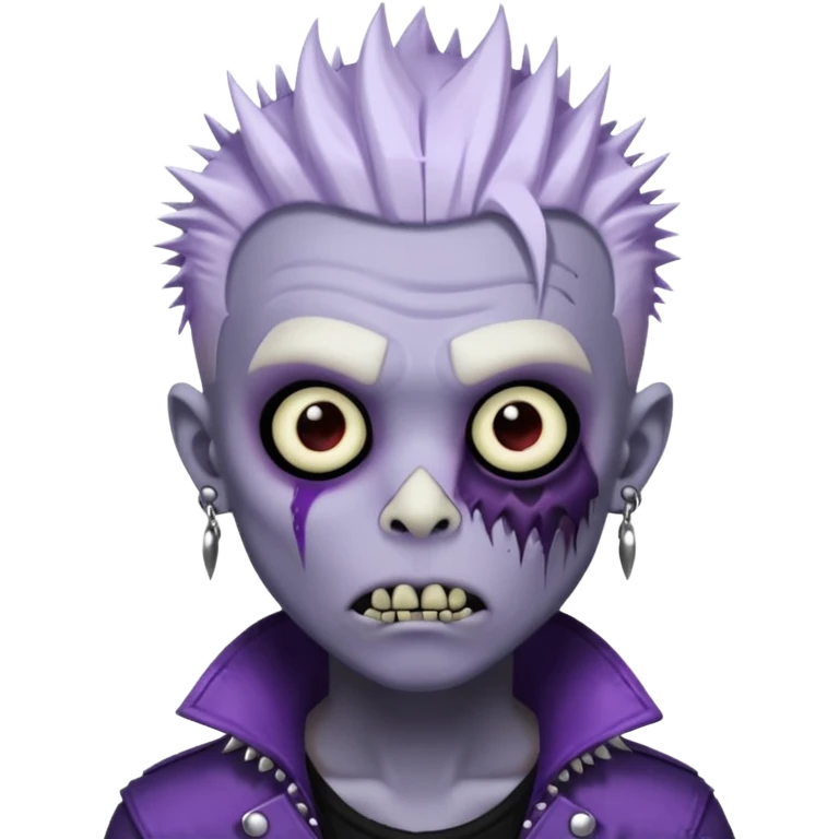 Purple pale skinned zombie boy skin so with white spiky hair. Nose and ear piercings. Emo. emoji