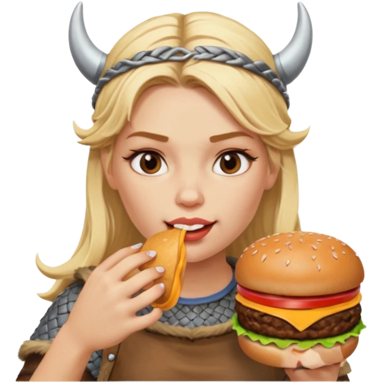 woman viking eating burger emoji