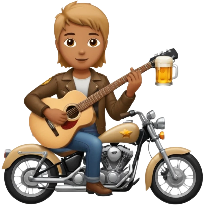 We're creating a quiz for a New Year's Eve team. The idea is that people have to guess which emoji belongs to which person from three emojis. Now it's up to you to make one whole emoji from the following  emojis.  🏍🎸🍻👦 emoji