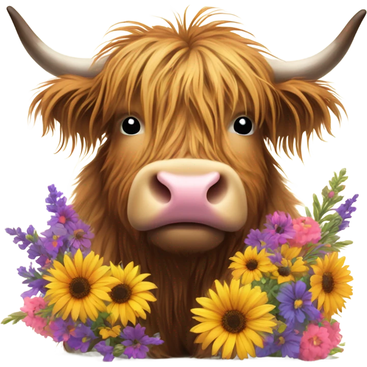 highland cow holding bouquet  emoji
