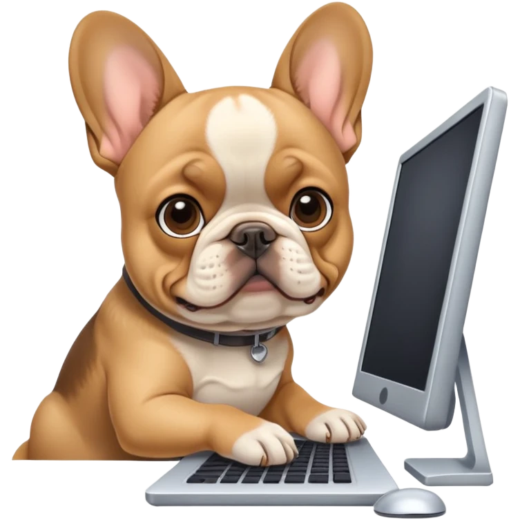 Frenchie working behind computer emoji