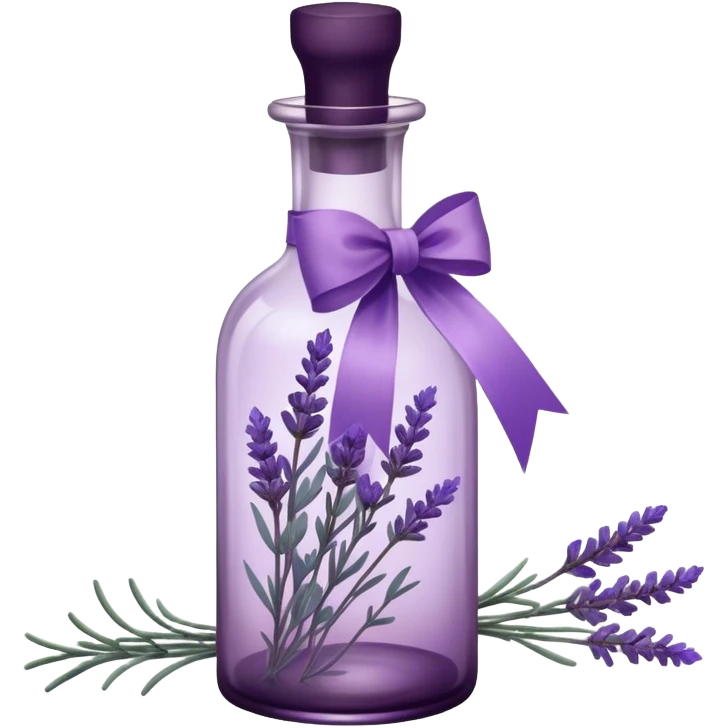 A vintage glass bottle, filled with delicate lavender stems in varying shades of soft lilac and deep aubergine, is adorned with a hand-dyed violet ribbon tied into a gentle bow. The light filters through the dusty glass, casting shadows of lavender sprigs onto the lace-covered surface, as if capturing a fleeting moment of serenity.






 emoji