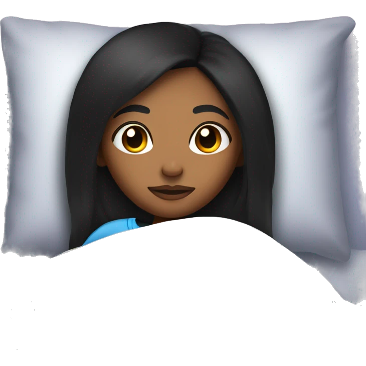 Brown skin girl with straight black hair in bed sleeping  emoji