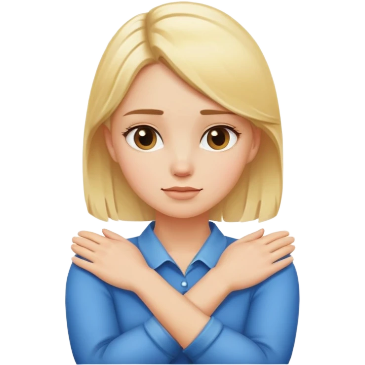A blonde girl with arms crossed and hands on neck  emoji