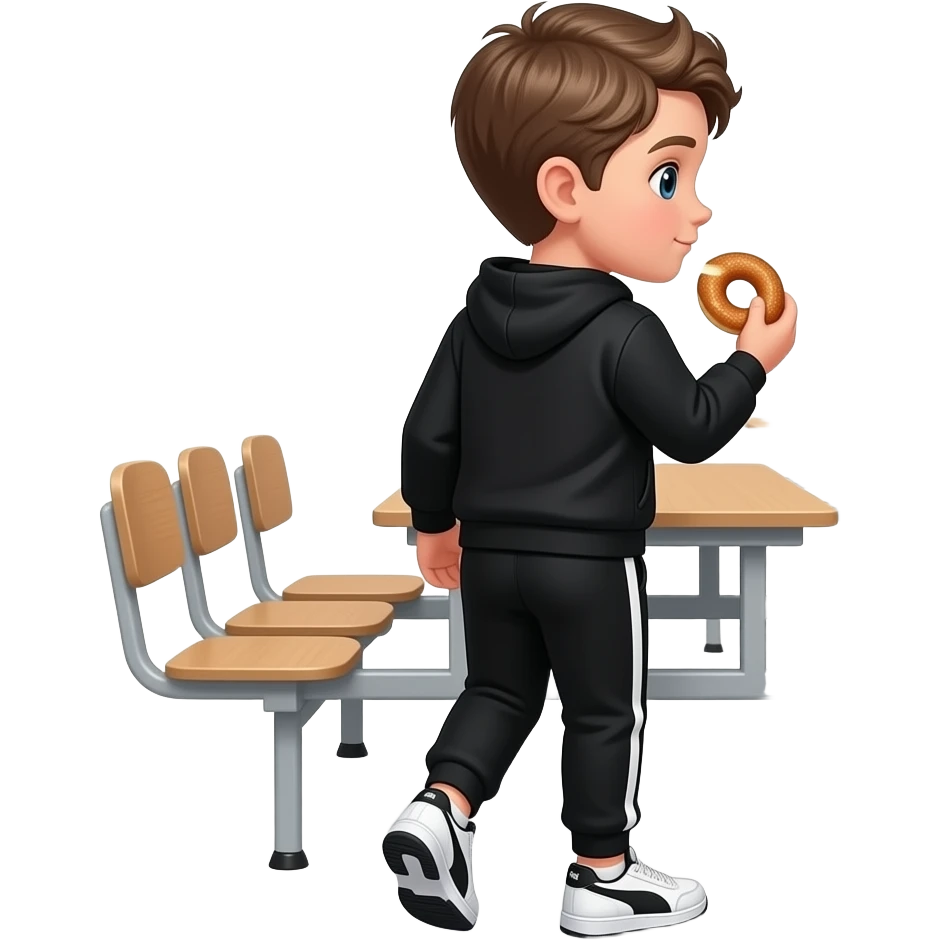 Bir tane okul kantini olsun ve ordan sarışın ama kumral saçlı, sihay sweatshirt lü,siyah eşofman lı, beyaz siyah puma ayakkabısı olan arkası dönün simit alan bir çocuk yapar mısın emoji