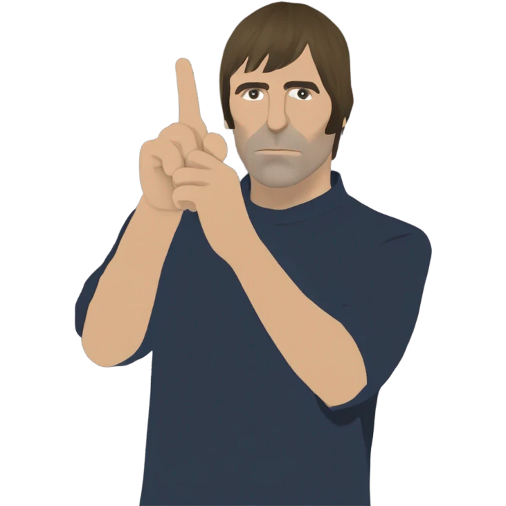 Liam Gallagher holding up two fingers ￼ emoji