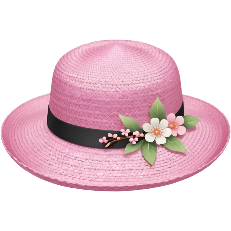A pastel pink and white Sakura straw hat with Sakura flower emoji