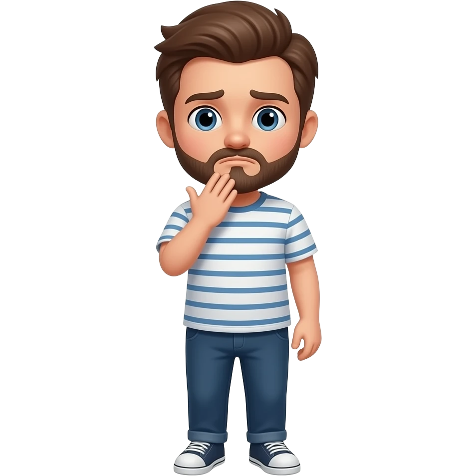 Un emoji qui s’ennuie en soufflant Il a les cheveux brun et un petit bouc aussi emoji