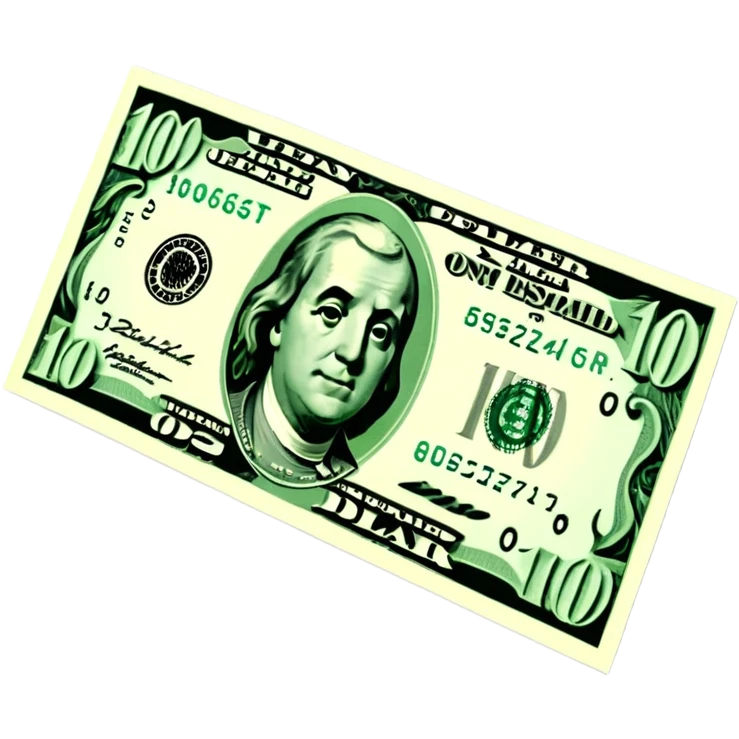 3D realistic US 100 dollar bill sticker, slight perspective, centered, clean cutout, transparent background, no text, no watermark emoji