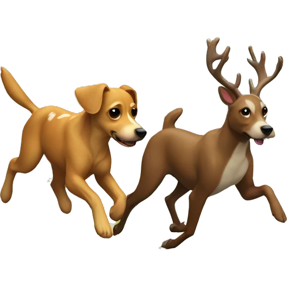 Dogs running a deer in the woods emoji