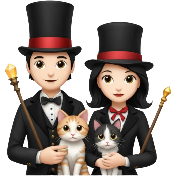 magician couple and their pet cat emoji