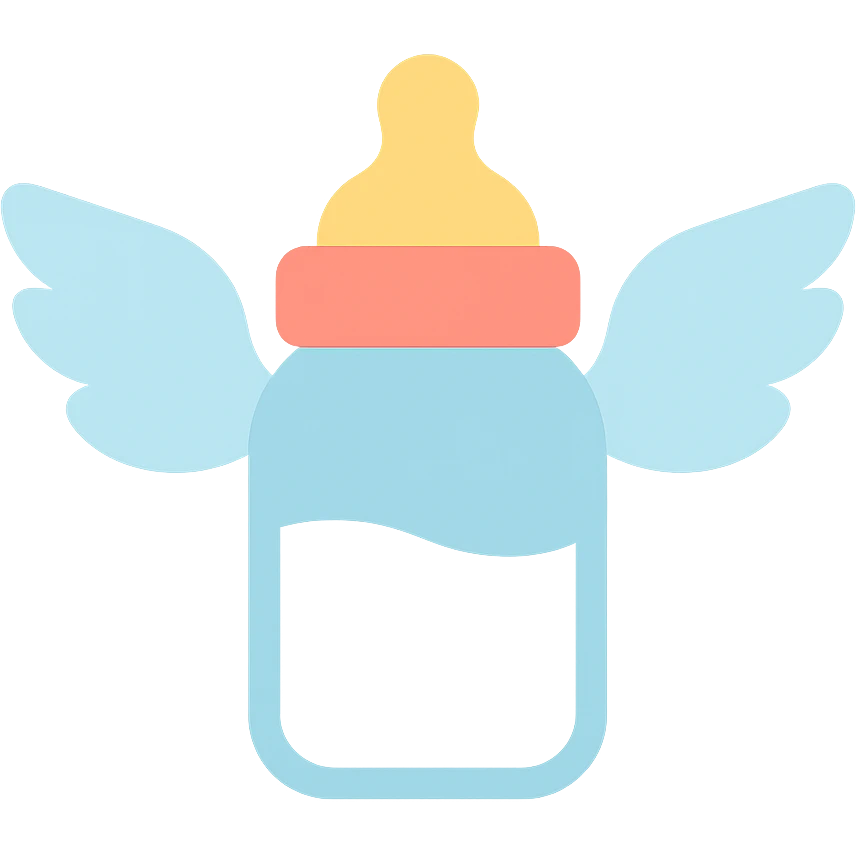 flying baby bottle with milk, wings, colorful icon emoji