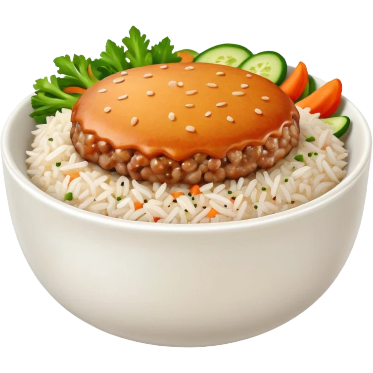 I want a minced pork patty on a bowl of rice emoji