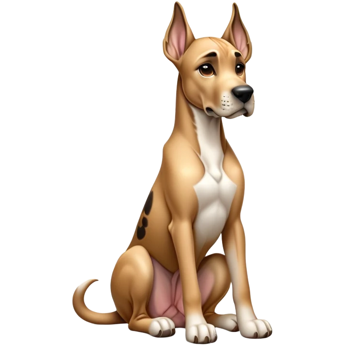 cinematic-[fawn great dane]-realistic-full-body-sitting-emoji,-tail-resting-loosely-beside-its-paws,-head-tilted-dramatically,-sleek-[fawn]-fur,-simplified-yet-realistic-focused-features,-highly-detailed,-glowing-with-an-almost-sarcastic-glow emoji