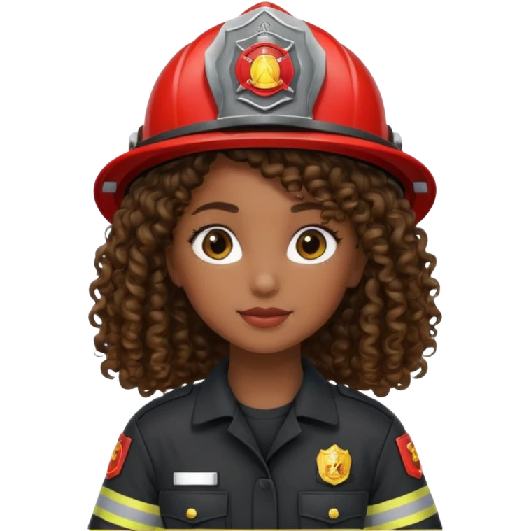 Firefighter girl curly hair with Black uniform emoji