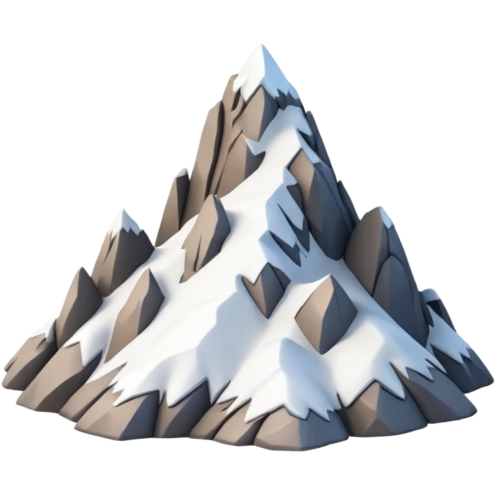 3D iPhone style emoji of a mountain peak, sharp summit, rocky texture, snow-capped tip, isolated on white background, soft shadows, high detail, playful and cute. emoji