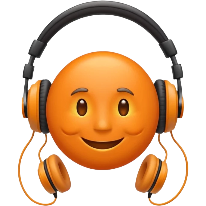 Orange happy face emoji with a couple of hair,headphones,and antennas. emoji