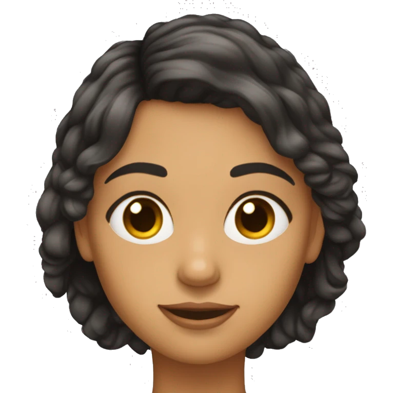 Mulher cabelos longos pretos, pele clara, olhos castanhos avermelhados emoji