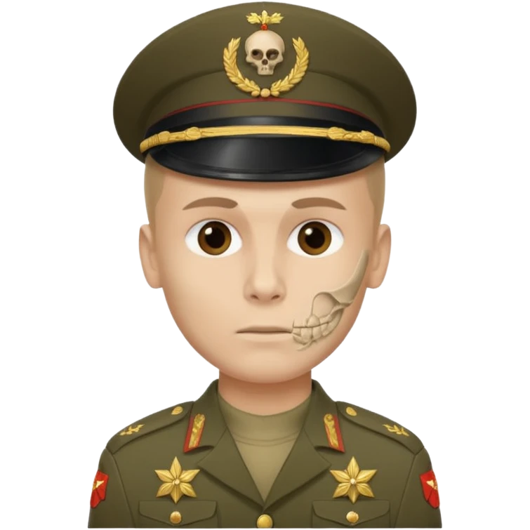 generate a realistic Russian soldier, but with a bare skull instead of a head emoji