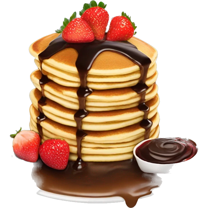 A stack of pancakes with strawberries and chocolate sauce on top emoji