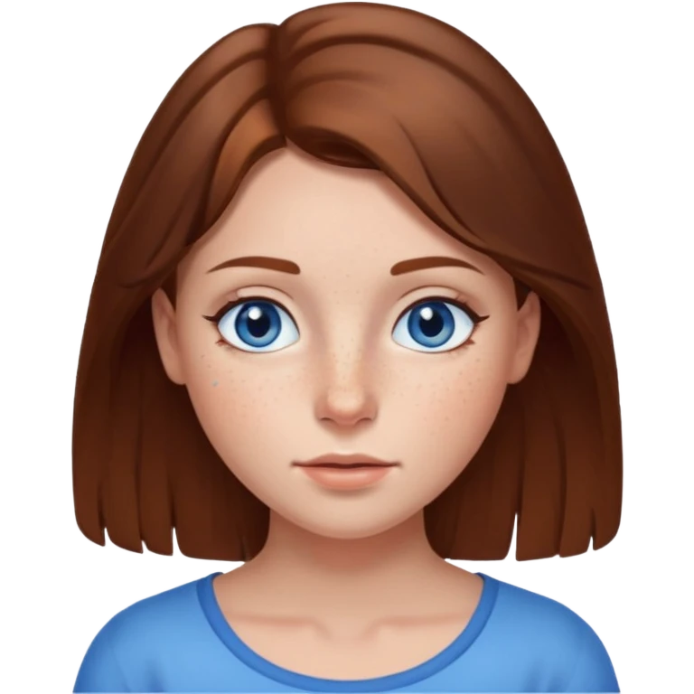A girl with brown hair and blue eyes with freckles on her nose emoji