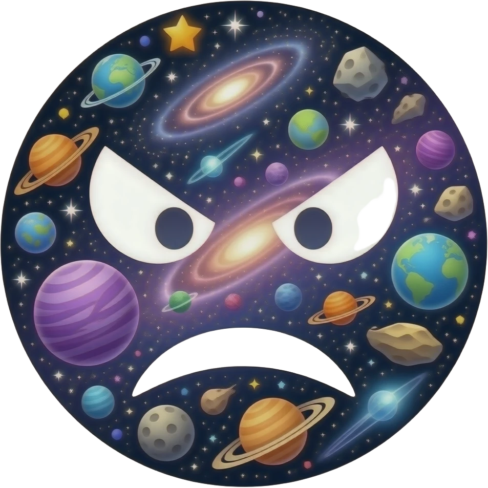 An emoji of literally everything cool stuff like galaxies and things and an emoji angry not a real face an emoji face emoji