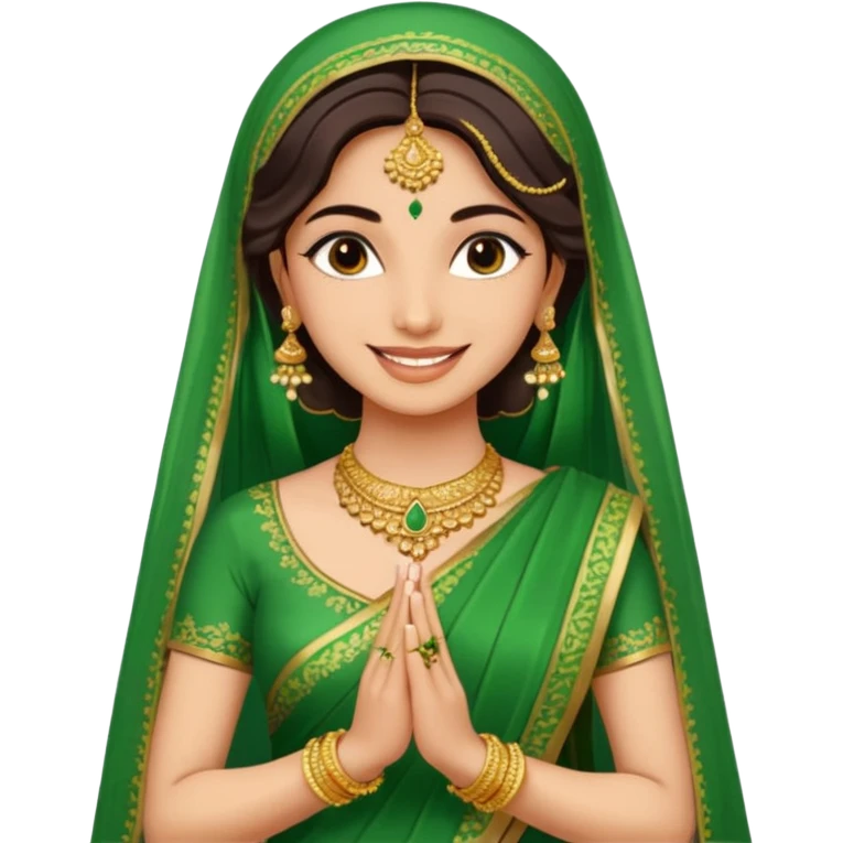 bride in mehendi Ceremony standing in green saree emoji