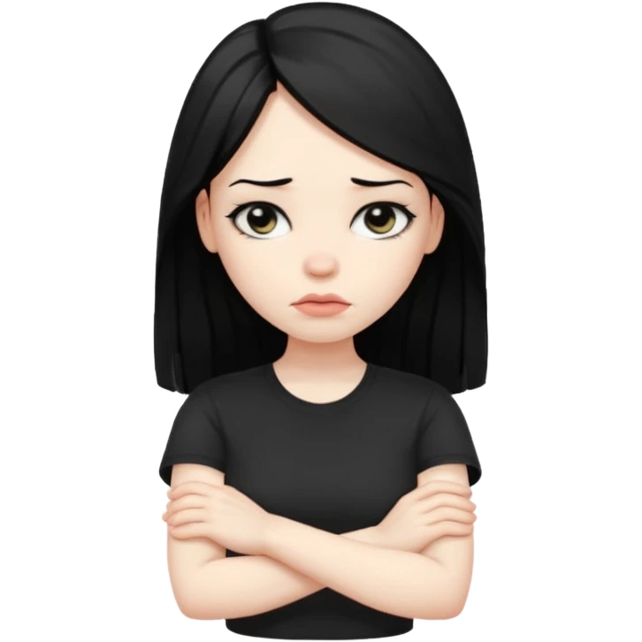 pouty/sad arms crossed emoji woman with long black hair emoji