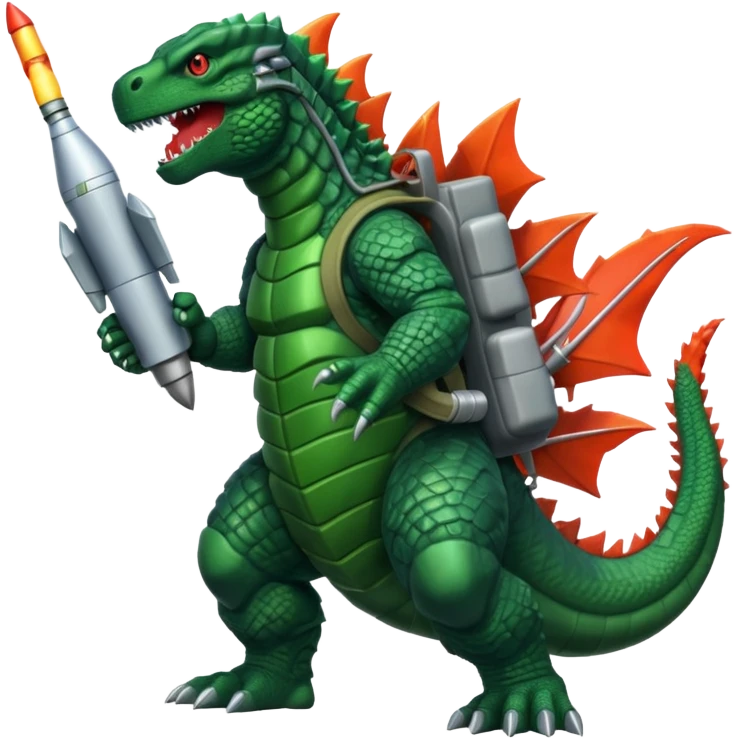 Godzilla flying with a rocket pack emoji