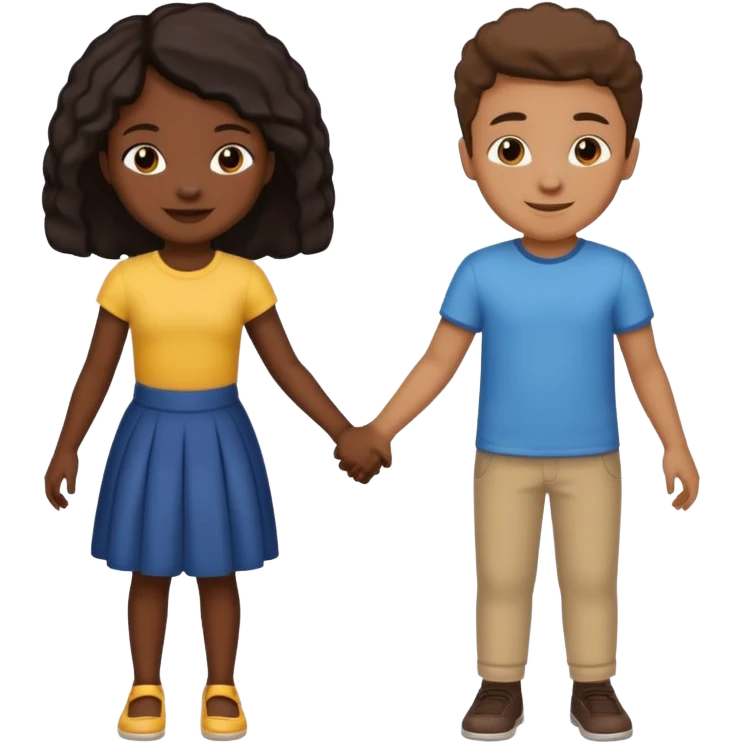 darkskin girl and lightskin boy holding hands emoji