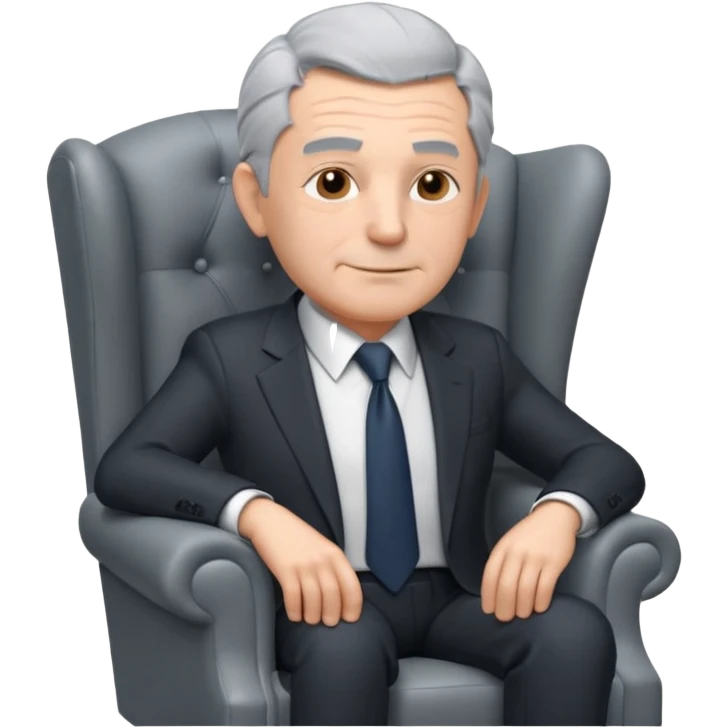 elderly businessman sitting in an armchair, wearing a formal suit and tie, gray hair, confident wise expression, corporate boss vibe, 3D cartoon style, mobile game icon style, clean background, no text, no watermark
 emoji