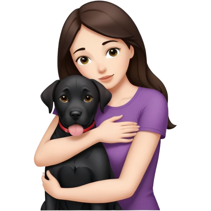 Brunette hugging a big black labrador/american staffordshire dog emoji