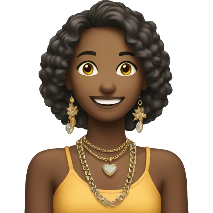 smiling girl outdoors with jewelry emoji