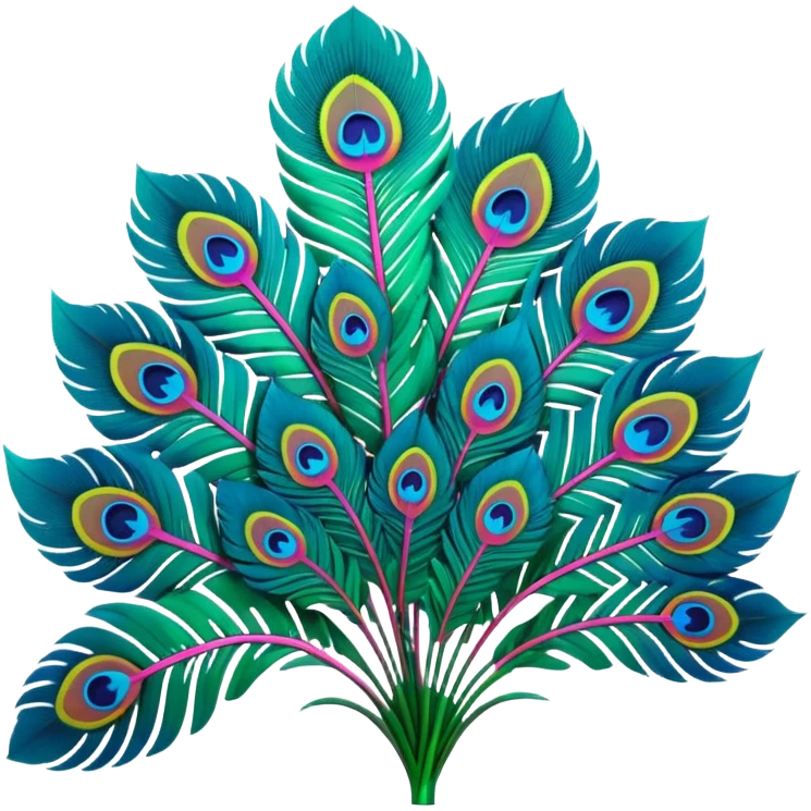 Vivid, neon, colorful, highly detailed, isolated 3D render, lush full appearance of very highly futuristic unrealistic Peacock Begonia feathers, that have a 3D appearance, 4k hd quailty  emoji