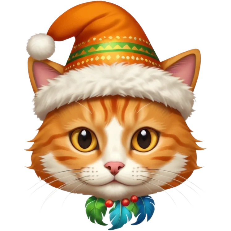 cat head, orange, with hat and feather on it emoji