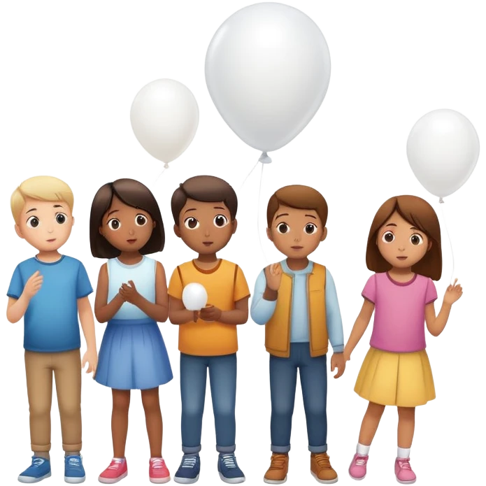 5 white kids boys and girls letting just 1 ballon go emoji