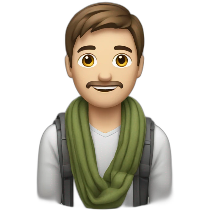 man with brown hair with grasses and scarf and on a wheelchair emoji