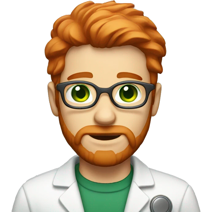 male scientist with red hair and a beard and green eyes without glasses emoji