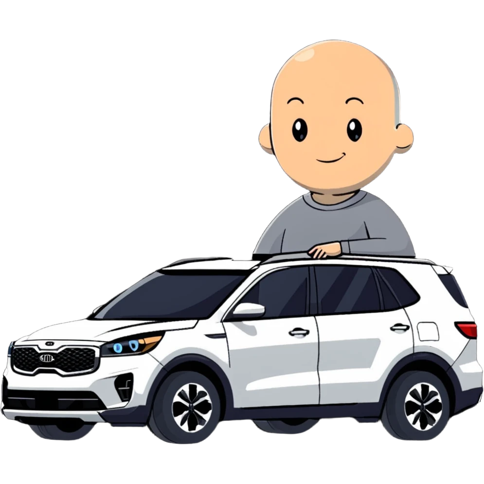 bald man standing next to a Kia Mohave SUV emoji