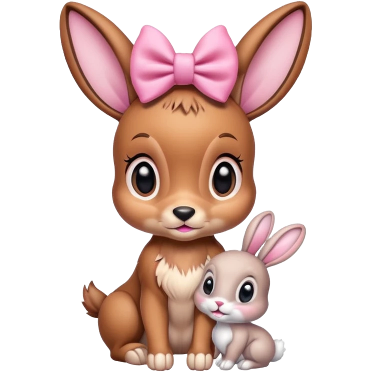 Bambi with pink bow with bunny emoji